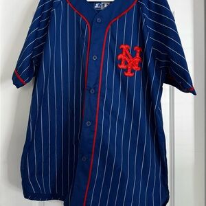 Men’s New York Mets Blue and Orange Striped Jersey Shirt